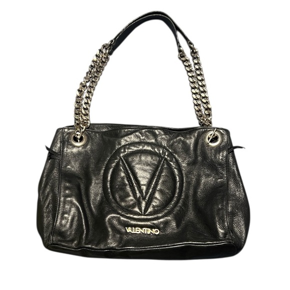 Mario Valentino Handbags - Valentino Black Leather Bag Tote with Silver Chain Straps Mario soft and slouchy